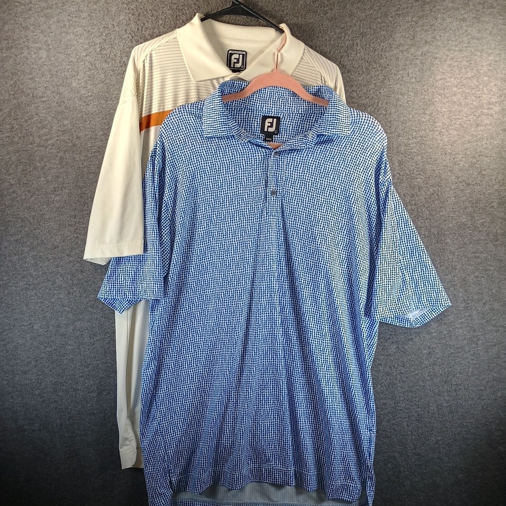 Lot of 2 FootJoy Golfing Polo Mens L Geometric Logo Striped Athlectic Breathable
